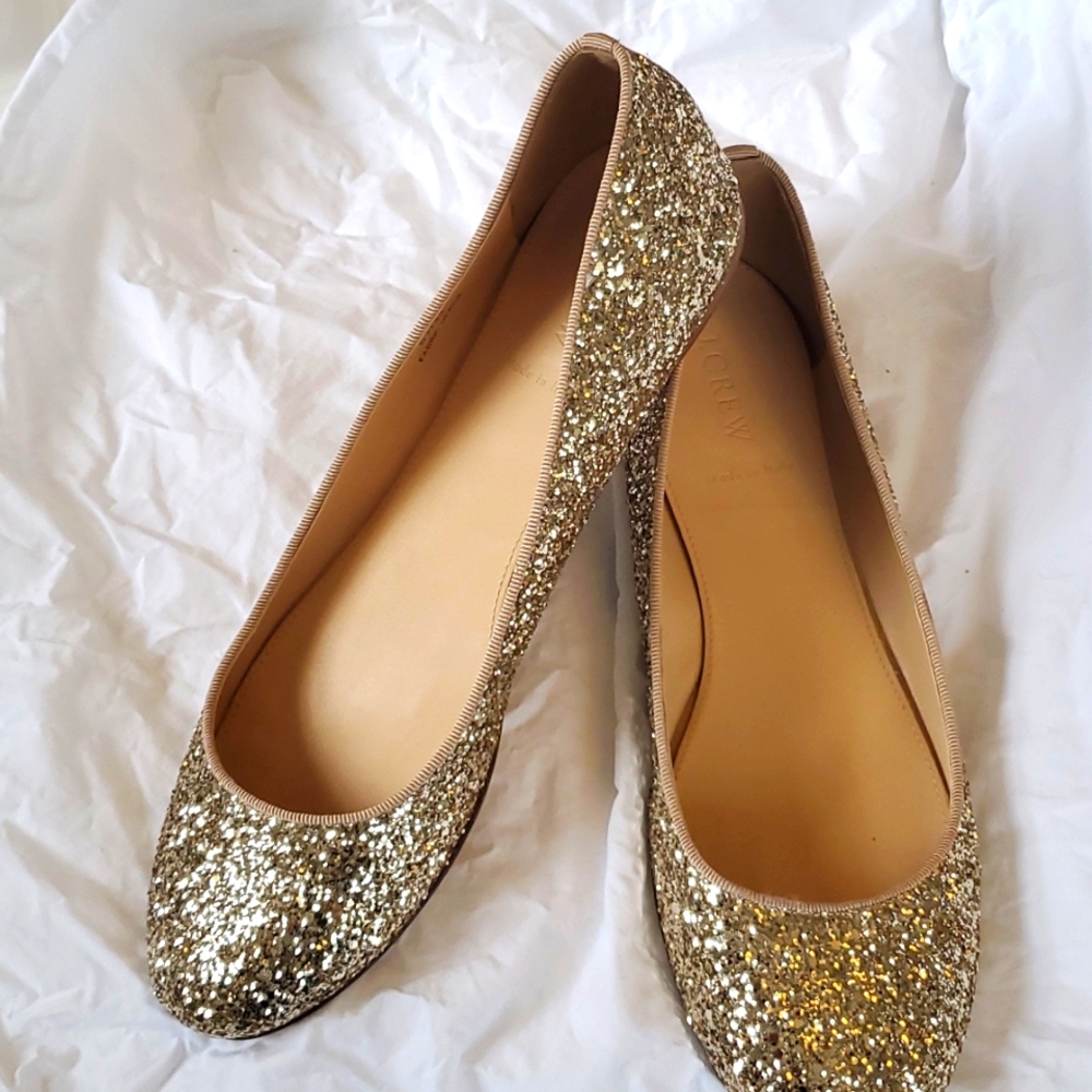 J. Crew Gold Glitter Ballet Flats